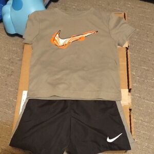 Nike Kids' Olive T-Shirt and Black Shorts Set